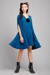 Shop_Gauri & Nainika_Blue Crepe V Neck Flared Trapeze Dress _Online_at_Aza_Fashions