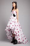 Buy_Gauri & Nainika_White Organza V Neck Asymmetric Polka Dot Print Dress  _Online_at_Aza_Fashions