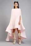 Buy_Gauri & Nainika_Pink Crepe Bateau Asymmetric Cape Dress _at_Aza_Fashions