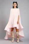 Gauri & Nainika_Pink Crepe Bateau Asymmetric Cape Dress _Online_at_Aza_Fashions