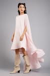 Buy_Gauri & Nainika_Pink Crepe Bateau Asymmetric Cape Dress _Online_at_Aza_Fashions