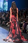 Shop_Gauri & Nainika_Black Crinkled Chiffon Floating Peony Pattern Draped Gown_at_Aza_Fashions