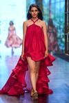Shop_Gauri & Nainika_Red Viskolyk Asymmetric Ruffle Hem Dress_Online_at_Aza_Fashions