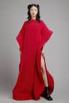 Buy_Gauri & Nainika_Red Crepe Bateau Slit Kaftan _at_Aza_Fashions