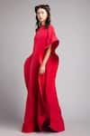 Gauri & Nainika_Red Crepe Bateau Slit Kaftan _Online_at_Aza_Fashions