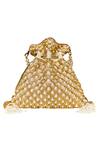 Shop The Pink Potli Gold Pearls, Tassels Embroidered Potli Bag at Aza Fashions Shop_The Pink Potli_Gold Pearls, Tassels Embroidered Potli Bag _at_Aza_Fashions