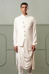 Qbik_White Embroidered Bundi And Draped Kurta Set_Online_at_Aza_Fashions