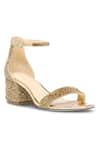 Buy_Sephyr_Gold Crystals, Rhinestones Swarovski Embellished Block Heels _at_Aza_Fashions