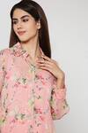 Bha sha_Pink  Georgette Printed Floral  Collar With Inner _Online_at_Aza_Fashions
