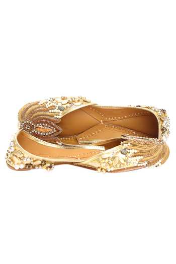 Shop_5elements_Gold Lotus Embroidered Juttis _at_Aza_Fashions