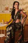 Shop_House Of Hiya_Black Floral Print Saree  _at_Aza_Fashions
