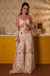 Buy_House of Hiya_White Crop Top And Palazzo Crepe Embroidery Printed Cape & Set  _at_Aza_Fashions