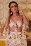 Buy_House of Hiya_White Crop Top And Palazzo Crepe Embroidery Printed Cape & Set  _Online_at_Aza_Fashions