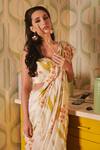 Shop_House Of Hiya_White Floral Print Saree  _at_Aza_Fashions