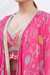 Gopi Vaid_Pink V Neck Floral Print Jacket And Sharara Set _at_Aza_Fashions