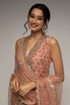 Gopi Vaid_Pink Kurta And Sharara- Georgette Printed Floral V Neck Nusrat Set For Women_Online_at_Aza_Fashions