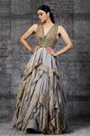 Shantnu Nikhil_Grey Embroidered Layered Gown_Online_at_Aza_Fashions