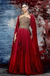Buy_Shantnu Nikhil_Maroon Satin Draped Gown_at_Aza_Fashions
