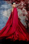 Shantnu Nikhil_Maroon Satin Draped Gown_Online_at_Aza_Fashions