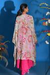 Shop_Garo_Pink Chanderi Printed Floral Cape Open And Anarkali Set  _at_Aza_Fashions