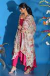 Buy_Garo_Pink Chanderi Printed Floral Cape Open And Anarkali Set  _Online_at_Aza_Fashions