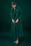 AMPM_Green Wool Gm Keisha Swirl Embossed  Draped Jacket_Online_at_Aza_Fashions