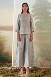 Buy_Febo6_Grey Chanderi Plain Round Top And Pant Set _at_Aza_Fashions