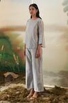 Febo6_Grey Chanderi Plain Round Top And Pant Set _Online_at_Aza_Fashions