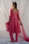 Shop_Apeksha Jain Label_Pink Organza, Georgette, Shantoon Cutdana Work, Floral Embroidered Anarkali Set _at_Aza_Fashions