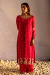 Shop Apeksha Jain Label Red Georgette Embroidered Gota Work Round Floral Kurta Set at Aza Fashions Shop_Apeksha Jain Label_Red Georgette Embroidered Gota Work Round Floral Kurta Set _at_Aza_Fashions