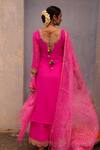 Shop_Apeksha Jain Label_Pink Georgette Hand Embroidered Gota Work Round Notched Floral Kurta Set _at_Aza_Fashions