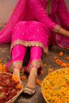 Apeksha Jain Label_Pink Georgette Hand Embroidered Gota Work Round Notched Floral Kurta Set _at_Aza_Fashions