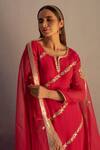 Shop_Apeksha Jain Label_Red Silk, Organza, Georgette Gota Work, Sequins Round Notched Kurta Set _at_Aza_Fashions