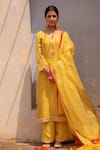 Buy Apeksha Jain Label Yellow Georgette Hand Embroidered Gota Work Round Notched Floral Kurta Set at Aza Fashions Buy_Apeksha Jain Label_Yellow Georgette Hand Embroidered Gota Work Round Notched Floral Kurta Set _at_Aza_Fashions