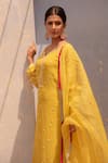 Buy_Apeksha Jain Label_Yellow Georgette Hand Embroidered Gota Work Round Notched Floral Kurta Set _Online_at_Aza_Fashions