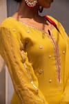 Shop_Apeksha Jain Label_Yellow Georgette Hand Embroidered Gota Work Round Notched Floral Kurta Set _Online_at_Aza_Fashions