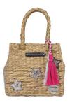 Shop_Ginn And Tonik_Beige Sequins, Tassels Cane Beach Bag_at_Aza_Fashions