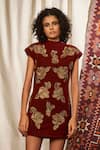 Buy_Nikita Mhaisalkar_Maroon Crepe Silk Embroidered Dress _at_Aza_Fashions