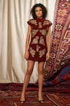 Nikita Mhaisalkar_Maroon Crepe Silk Embroidered Dress _Online_at_Aza_Fashions