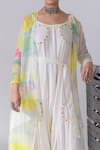 Buy_Kacha Tanka_Ivory Cotton Voile Embroidery Thread Spiral Jumpsuit With Tie And Dye Cape _Online_at_Aza_Fashions