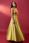 Nautanky_Yellow Crop Top Organza Lehenga Kasab Satin Inayat And Set _Online_at_Aza_Fashions