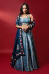 Buy_Nautanky_Blue Kasab Satin Dupatta Organza Embroidery Square Neck Noor Lehenga Set _at_Aza_Fashions