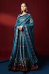 Buy_Nautanky_Blue Kasab Satin Dupatta Organza Round Ziba Lehenga Set _Online_at_Aza_Fashions