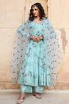 Buy_Gulabo Jaipur_Blue Cotton, Organza Floral U Neck Gul Print Anarkali Set_at_Aza_Fashions