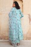 Shop_Gulabo Jaipur_Blue Cotton, Organza Floral U Neck Gul Print Anarkali Set_at_Aza_Fashions