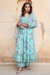 Buy_Gulabo Jaipur_Blue Cotton, Organza Floral U Neck Gul Print Anarkali Set_Online_at_Aza_Fashions