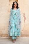 Shop_Gulabo Jaipur_Blue Cotton, Organza Floral U Neck Gul Print Anarkali Set_Online_at_Aza_Fashions