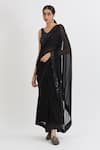 Buy_Peeli Dori_Black Georgette Embroidery V Neck Saree With Blouse _at_Aza_Fashions