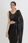 Shop_Peeli Dori_Black Georgette Embroidery V Neck Saree With Blouse _at_Aza_Fashions