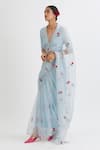 Peeli Dori Blue Silk Organza Embroidery V Neck Saree With Blouse Online at Aza Fashions Peeli Dori_Blue Silk Organza Embroidery V Neck Saree With Blouse _Online_at_Aza_Fashions